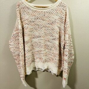 Promesa‎ Sweater Ivory Coral Distressed Design Oversized Chunky Cabin Sz L - XXL